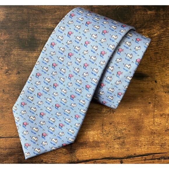 Bird Dog Bay TORTOISE & THE HARE EXTRA LONG 64” – BLUE Silk Tie /New No Tags - Picture 3 of 6